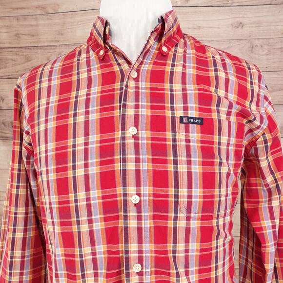 Chaps Shirt Mens Medium Plaid Button Down Long Sleeve Easy Care Casual Workwear - Picture 1 of 7